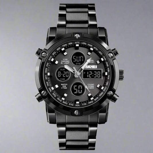 SKMEI 1389 Dual Time Stainless Steel Quartz Waterproof Watch