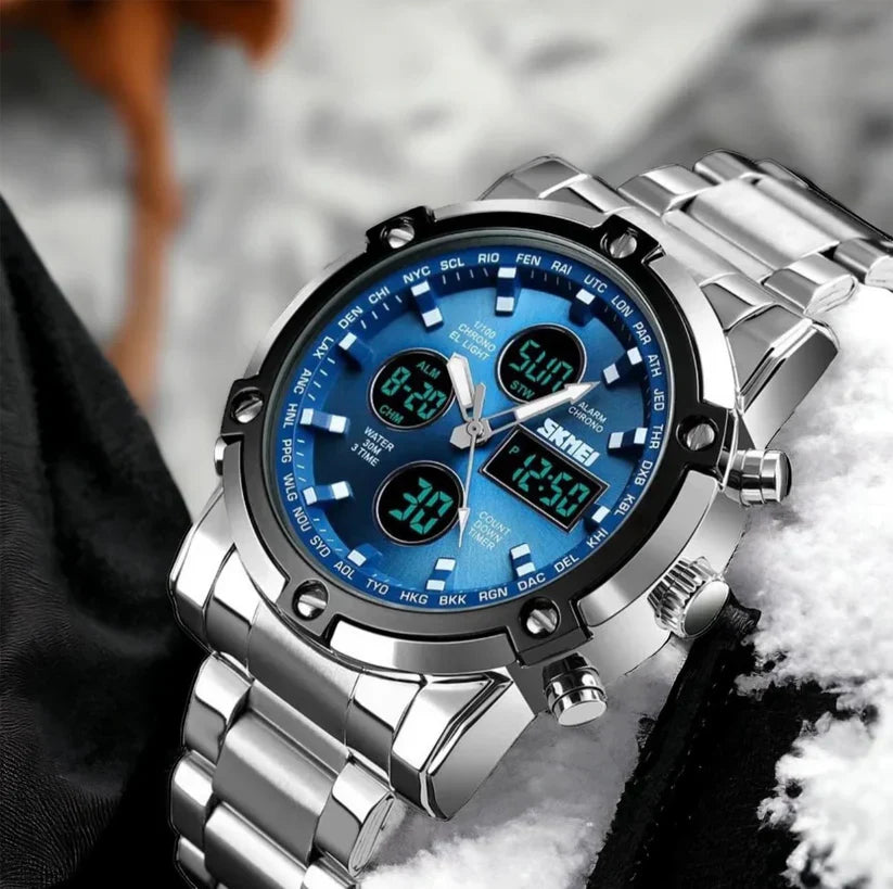SKMEI 1389 Dual Time Stainless Steel Quartz Waterproof Watch