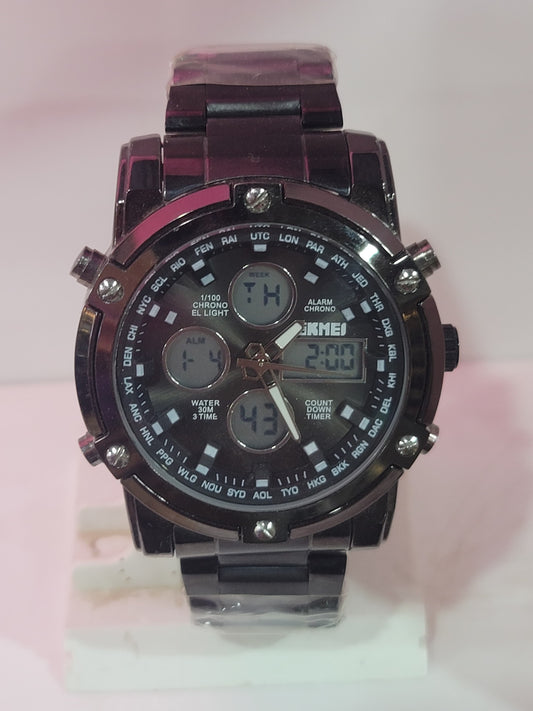 SKMEI 1389 Dual Time Stainless Steel Quartz Waterproof Watch